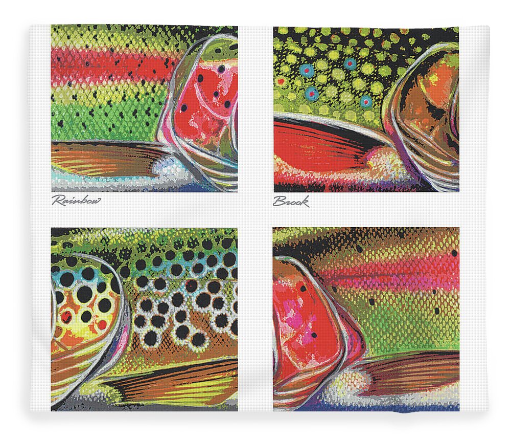 Jon Q Wright Fleece Blanket featuring the painting Trout Colors by Jon Q Wright