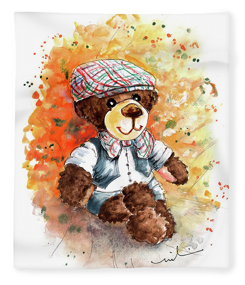 Bear Fleece Blanket featuring the painting Truffle McFurry modelling For A Yorkshire Cap by Miki De Goodaboom