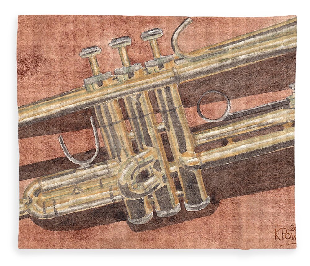 Trumpet Fleece Blanket featuring the painting Trumpet by Ken Powers