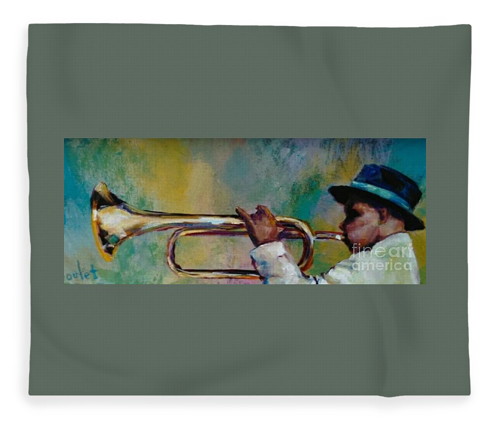 Young Man Fleece Blanket featuring the painting Trumpeter by Beverly Boulet