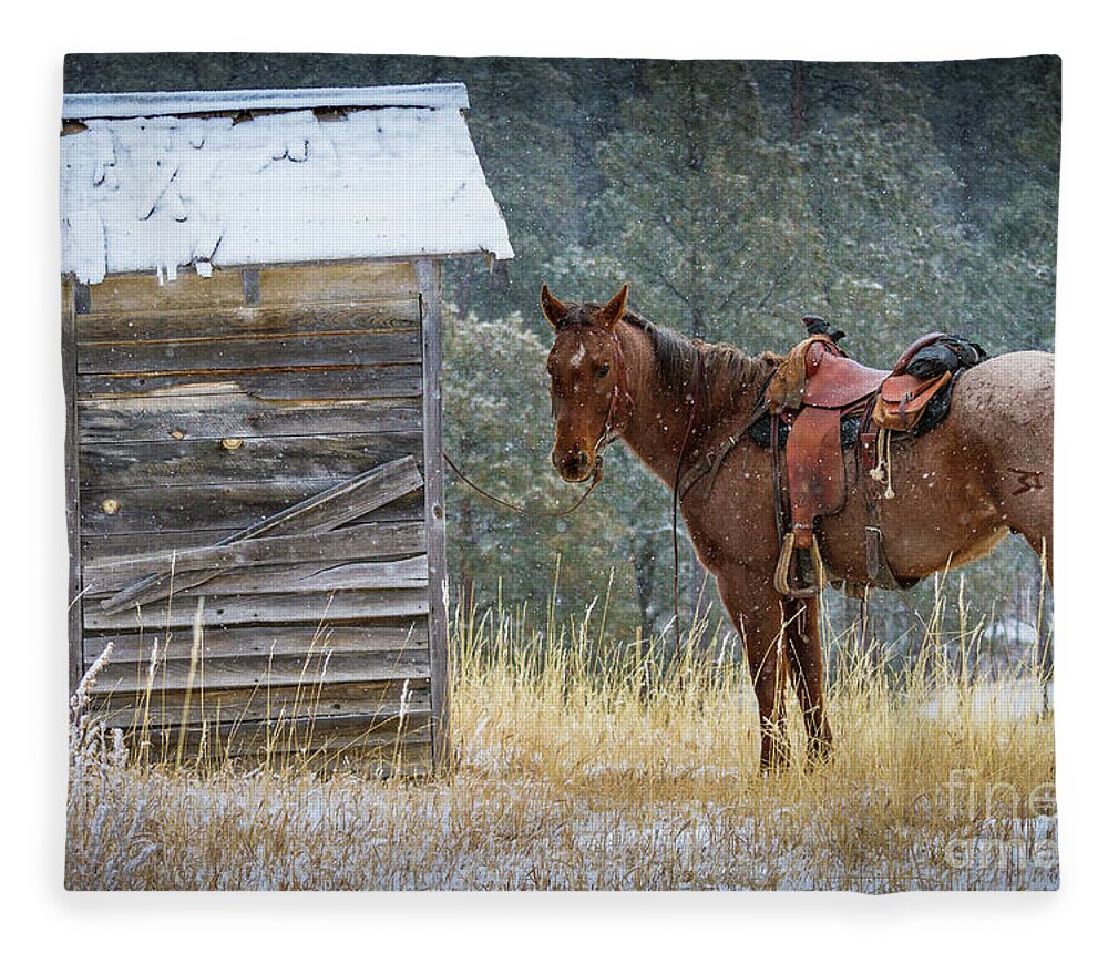 America Fleece Blanket featuring the photograph Trusty Horse by Inge Johnsson