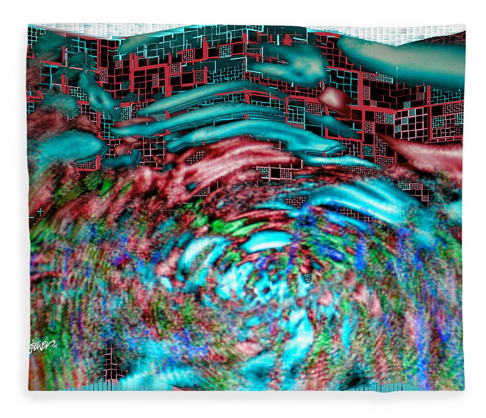 Abstract Fleece Blanket featuring the digital art Tsunami Versus Skyscraper by Seth Weaver