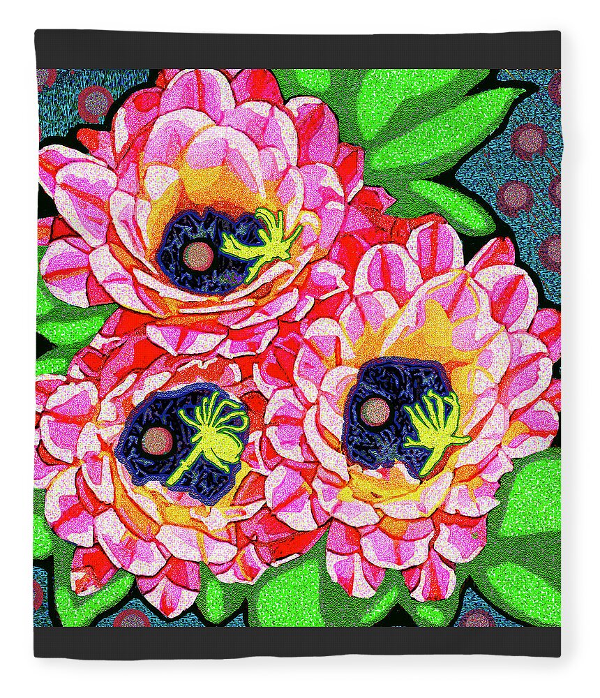 Desert Fleece Blanket featuring the digital art Tucson Cactus Bloom by Rod Whyte