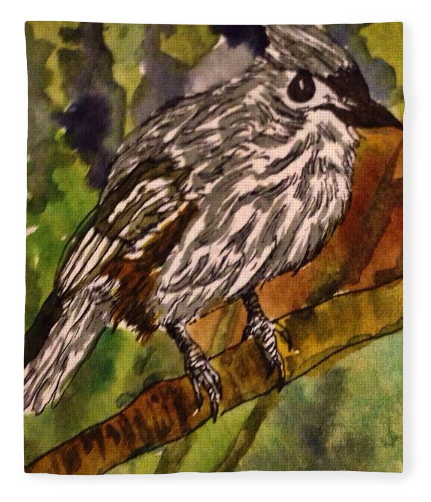 Tufted Titmouse Fleece Blanket featuring the painting Tufted Titmouse by Angela Weddle