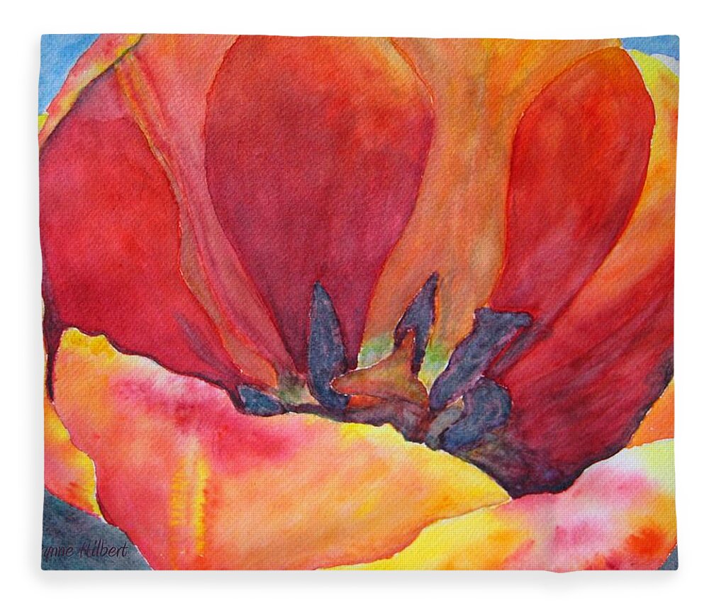 Tulip Fleece Blanket featuring the painting Tulip Splendor by Corynne Hilbert