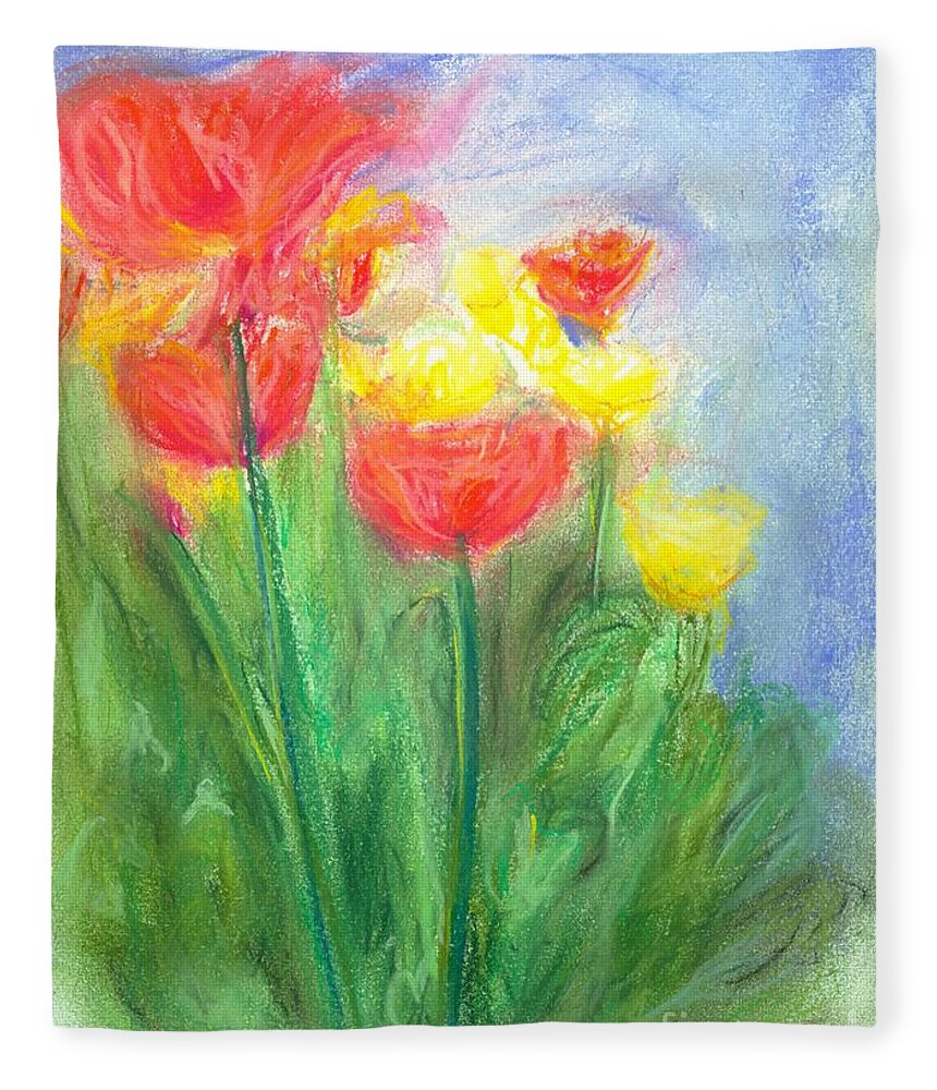 Tulips Fleece Blanket featuring the pastel Tulips by Christine Jepsen