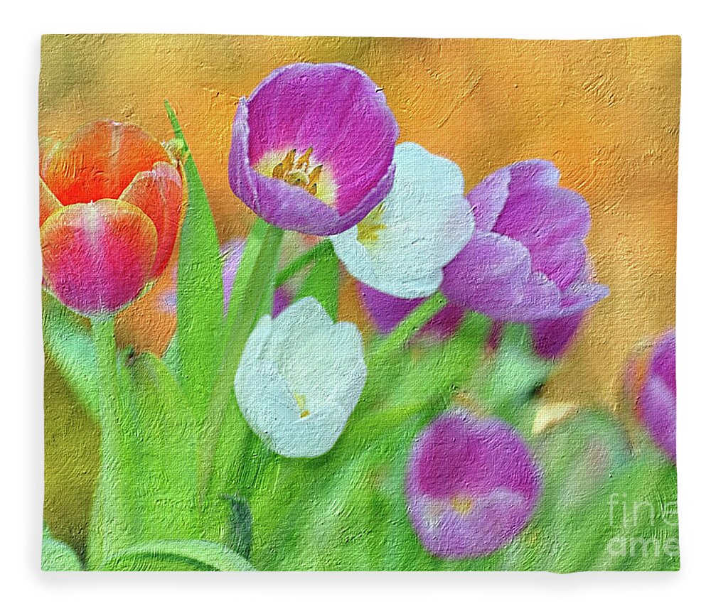 Photography Fleece Blanket featuring the photograph Tulips on Golden Bokeh Painterly by Kaye Menner by Kaye Menner