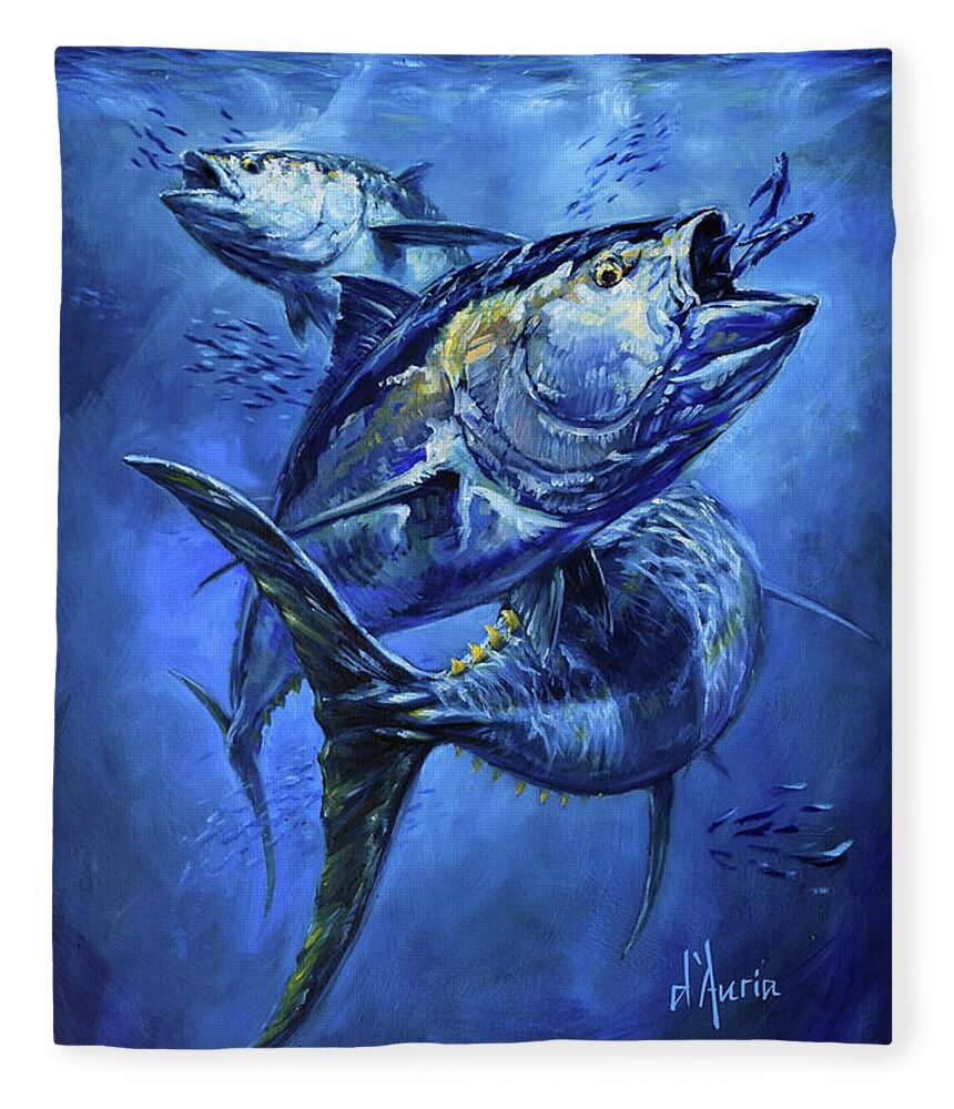 Tuna Fleece Blanket featuring the painting Tuna by Tom Dauria