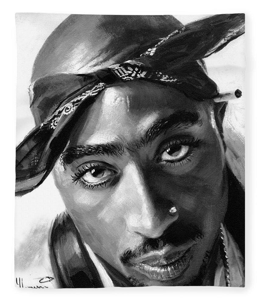 Tupac Shakur Fleece Blanket featuring the painting Tupac Shakur by Ylli Haruni