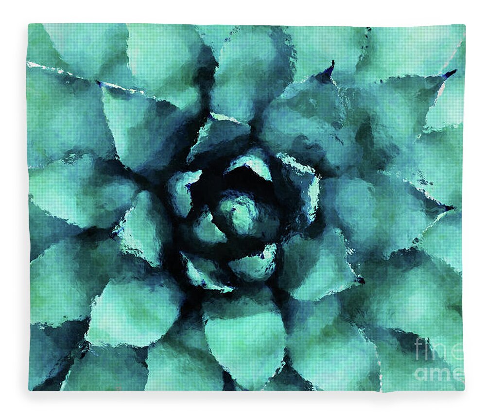 Succulent Fleece Blanket featuring the digital art Turquoise Succulent Plant by Phil Perkins