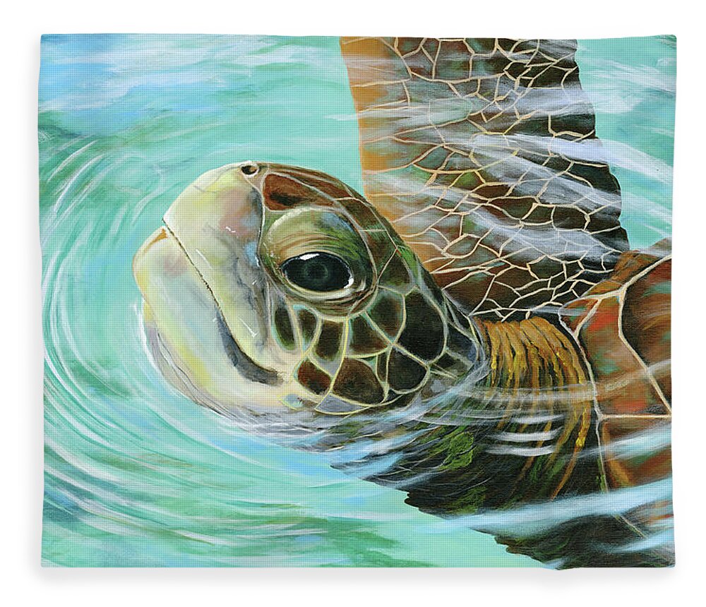 Turtle Fleece Blanket featuring the painting Turtle Up by Donna Tucker