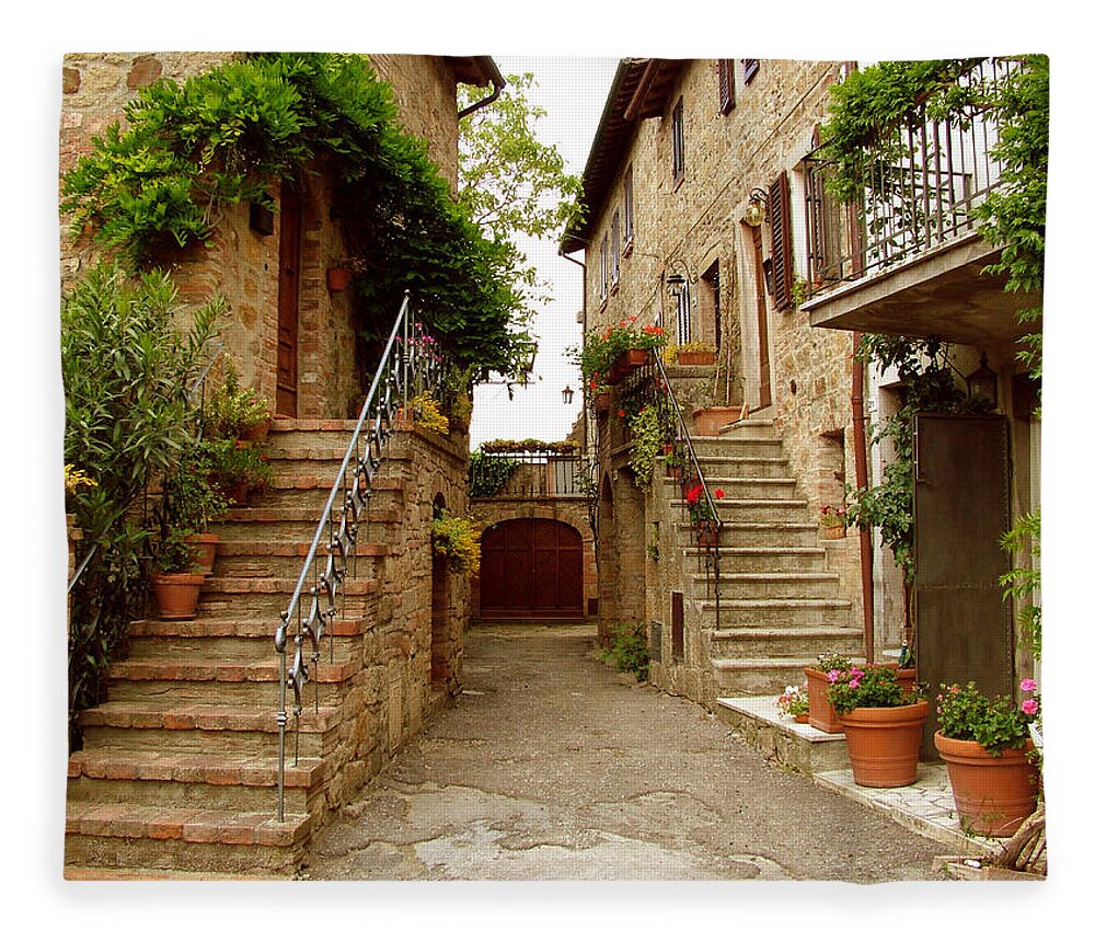 Horizontal Fleece Blanket featuring the photograph Tuscany Stairways by Donna Corless