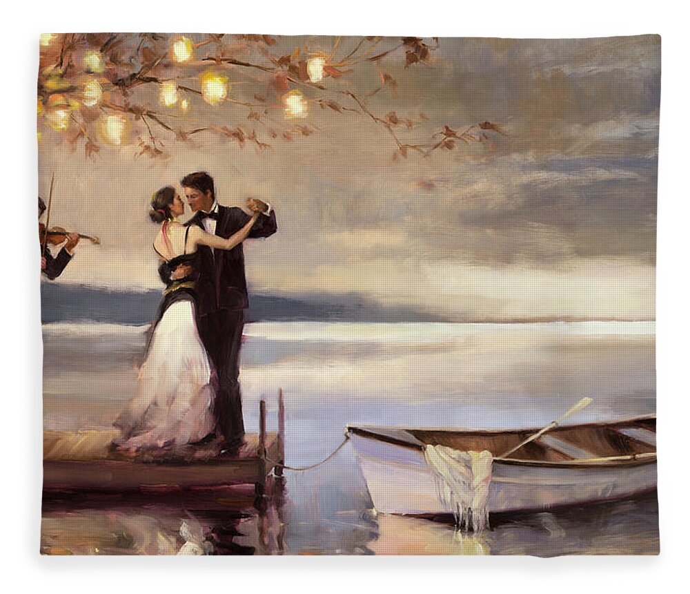 Romantic Fleece Blanket featuring the painting Twilight Romance by Steve Henderson