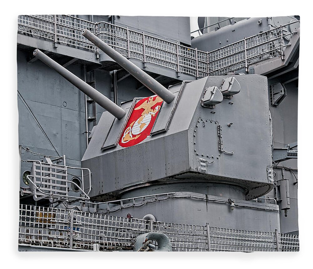 Uss Wisconsin Fleece Blanket featuring the photograph Twin Fives by Christopher Holmes