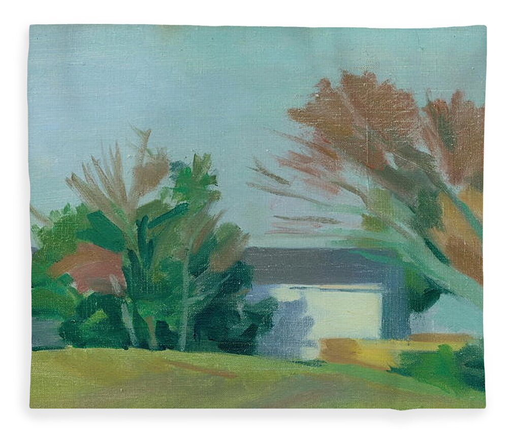  Fleece Blanket featuring the painting Twin Maples, Block Island, RI by Sperry Andrews