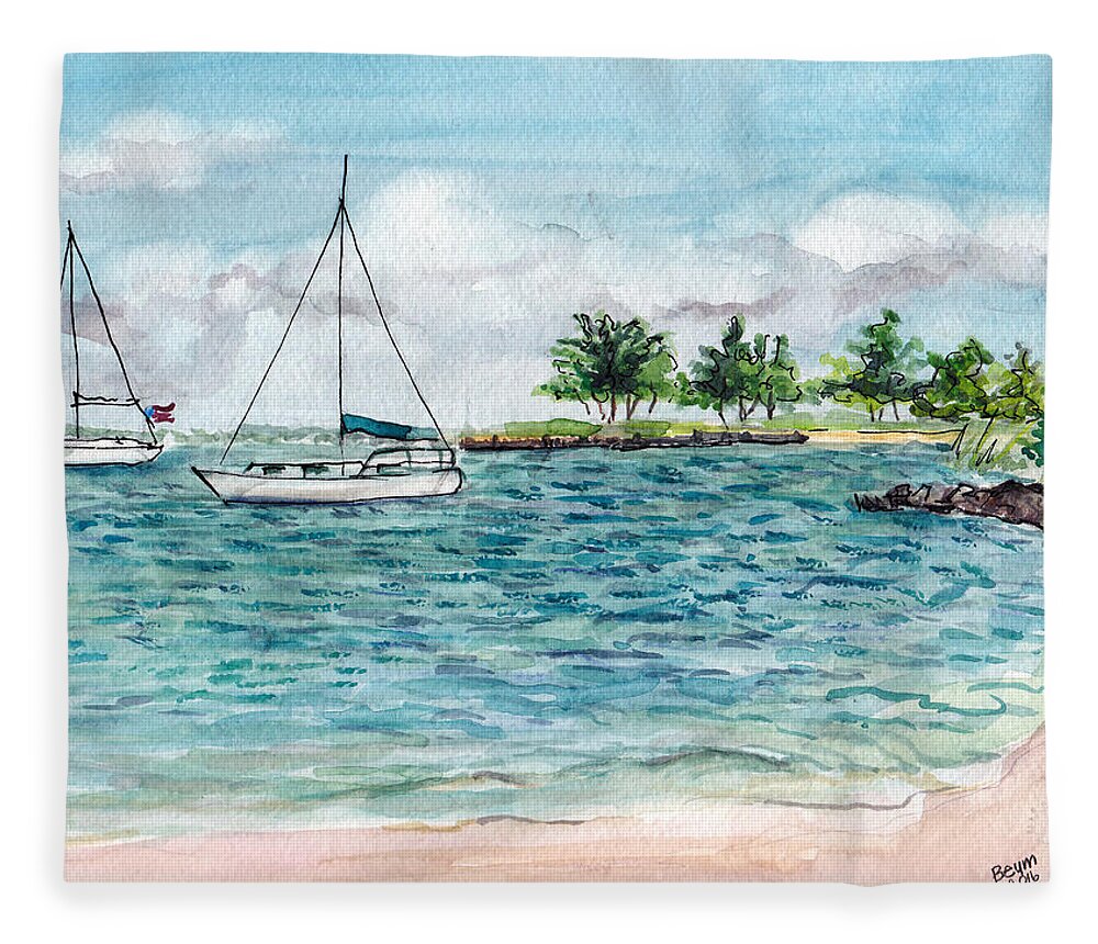 Berkeley Island Park Fleece Blanket featuring the painting Twin Sails by Clara Sue Beym