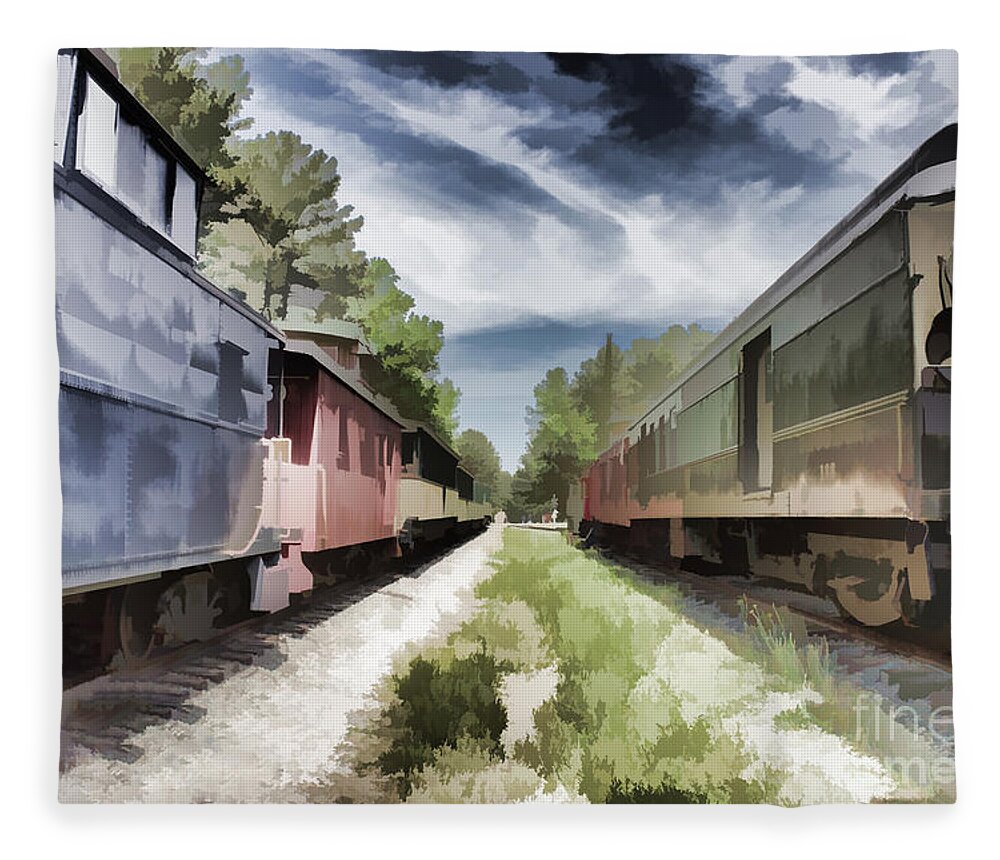 Railway Fleece Blanket featuring the photograph Twixt the Trains by Roberta Byram