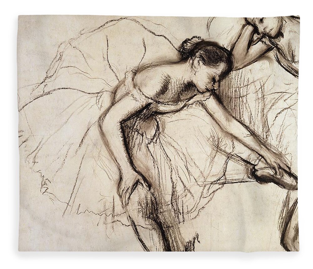 Degas Fleece Blanket featuring the drawing Two Dancers Resting by Edgar Degas