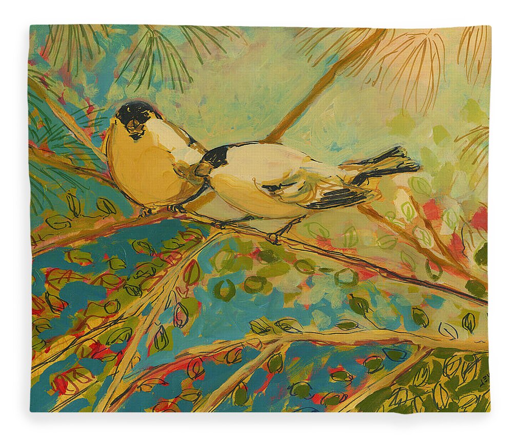 Bird Fleece Blanket featuring the painting Two Goldfinch Found by Jennifer Lommers
