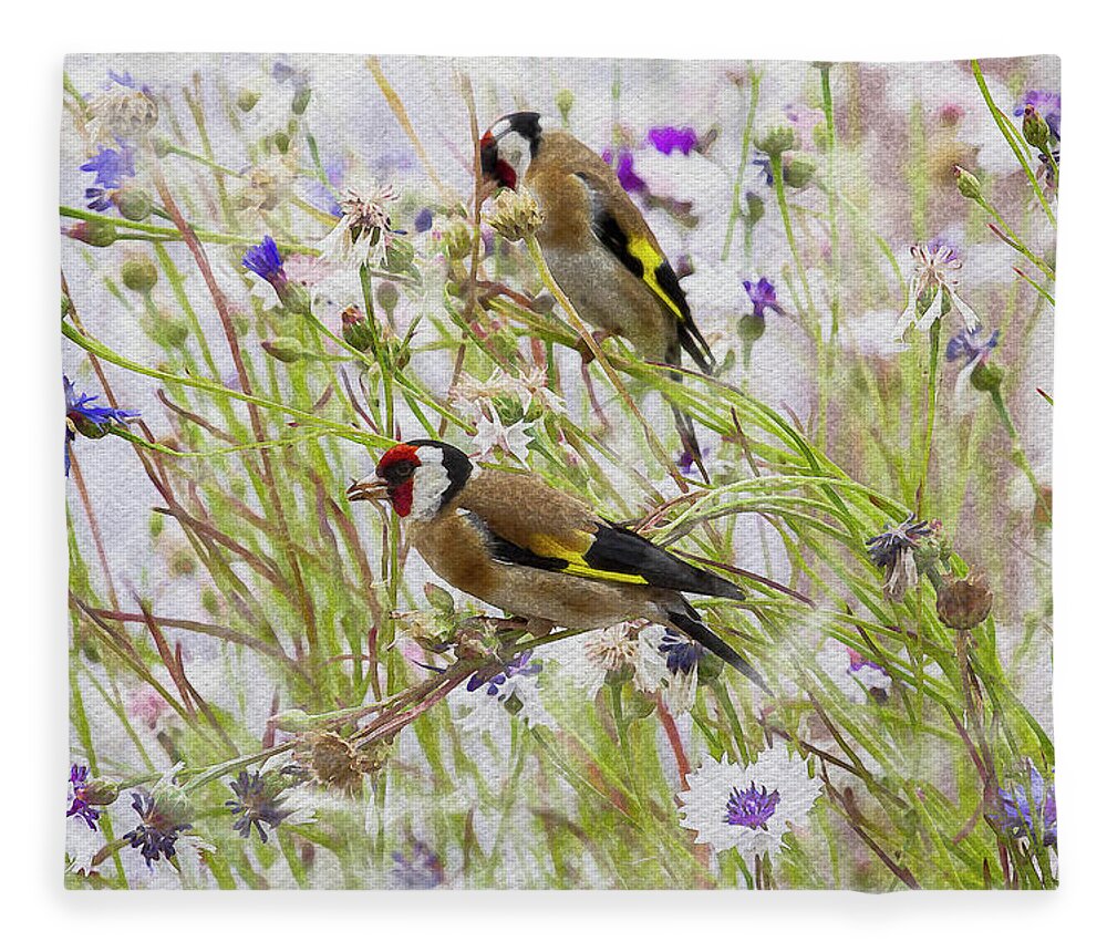 Bird Fleece Blanket featuring the photograph Two Goldfinches by Tanya C Smith