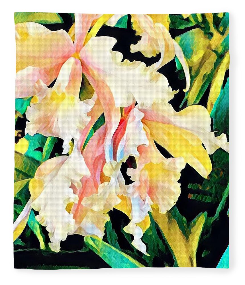 #flowersofaloha #orchids Fleece Blanket featuring the photograph Two Orchids Pink Turquoise by Joalene Young
