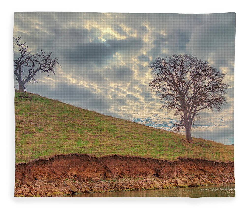 Landscape Fleece Blanket featuring the photograph Two Trees and Clouds at Los Vaqueros by Marc Crumpler