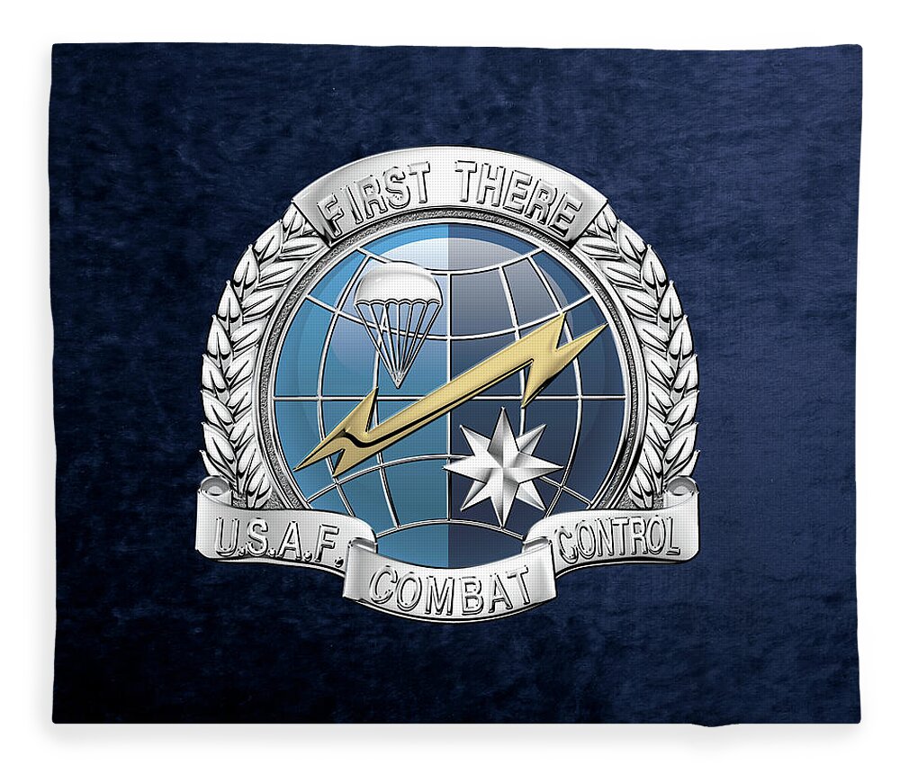 'military Insignia & Heraldry' Collection By Serge Averbukh Fleece Blanket featuring the digital art U. S. Air Force Combat Control Teams - Combat Controller C C T Badge over Blue Velvet by Serge Averbukh