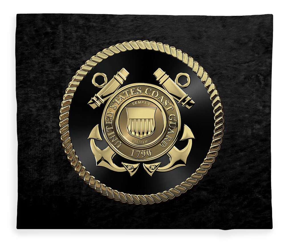'military Insignia & Heraldry' Collection By Serge Averbukh Fleece Blanket featuring the digital art U. S. Coast Guard - U S C G Emblem Black Edition over Black Velvet by Serge Averbukh