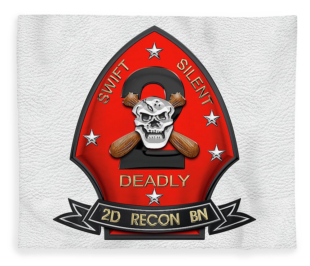 'military Insignia & Heraldry' Collection By Serge Averbukh Fleece Blanket featuring the digital art U S M C 2nd Reconnaissance Battalion - 2nd Recon Bn Insignia over White Leather by Serge Averbukh
