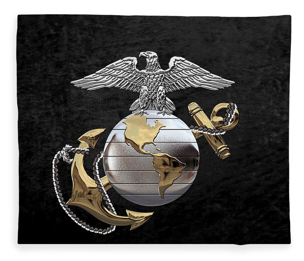 'usmc' Collection By Serge Averbukh Fleece Blanket featuring the digital art U S M C Eagle Globe and Anchor - C O and Warrant Officer E G A over Black Velvet by Serge Averbukh