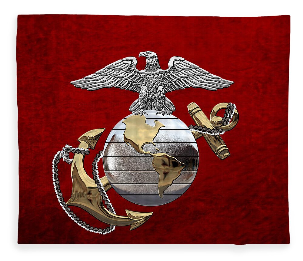 'usmc' Collection By Serge Averbukh Fleece Blanket featuring the digital art U S M C Eagle Globe and Anchor - C O and Warrant Officer E G A over Red Velvet by Serge Averbukh