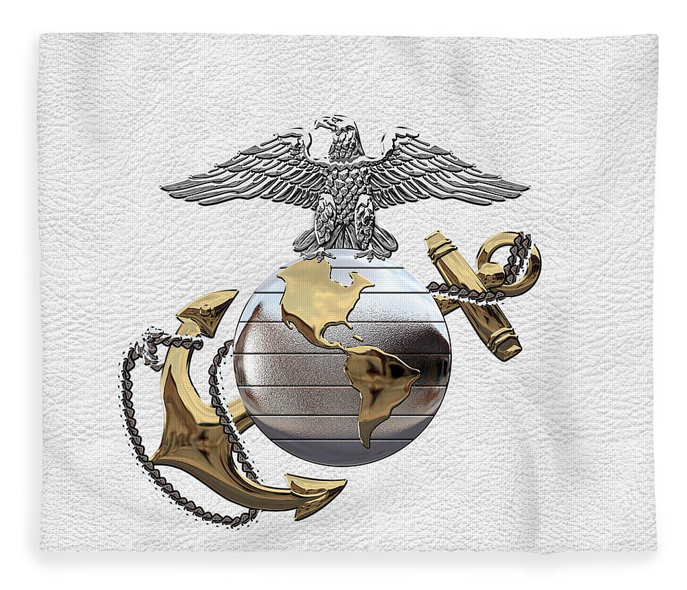'usmc' Collection By Serge Averbukh Fleece Blanket featuring the digital art U S M C Eagle Globe and Anchor - C O and Warrant Officer E G A over White Leather by Serge Averbukh