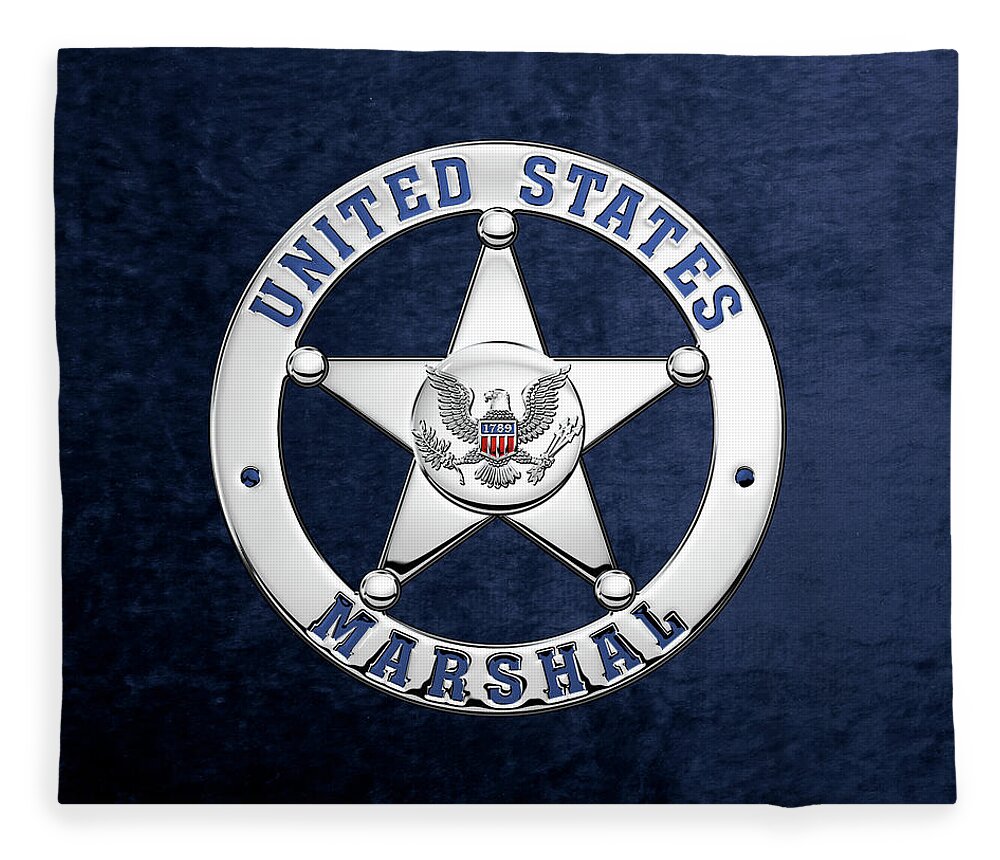 'law Enforcement Insignia & Heraldry' Collection By Serge Averbukh Fleece Blanket featuring the digital art U. S. Marshals Service - U S M S Badge over Blue Velvet by Serge Averbukh