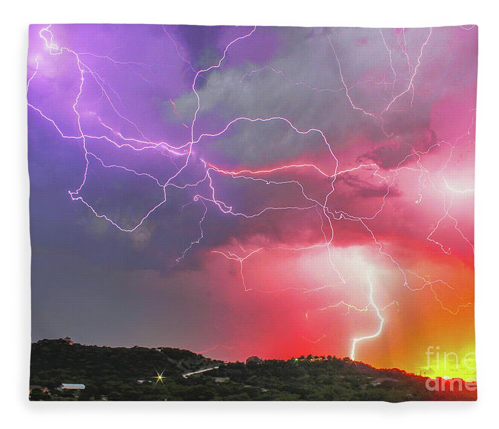 Lightning Fleece Blanket featuring the photograph Ultimate Sunset Lightning by Michael Tidwell