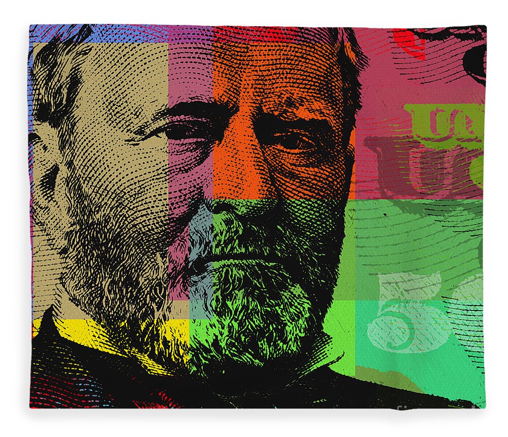 Ulysses S. Grant Fleece Blanket featuring the digital art Ulysses S. Grant - $50 bill by Jean luc Comperat