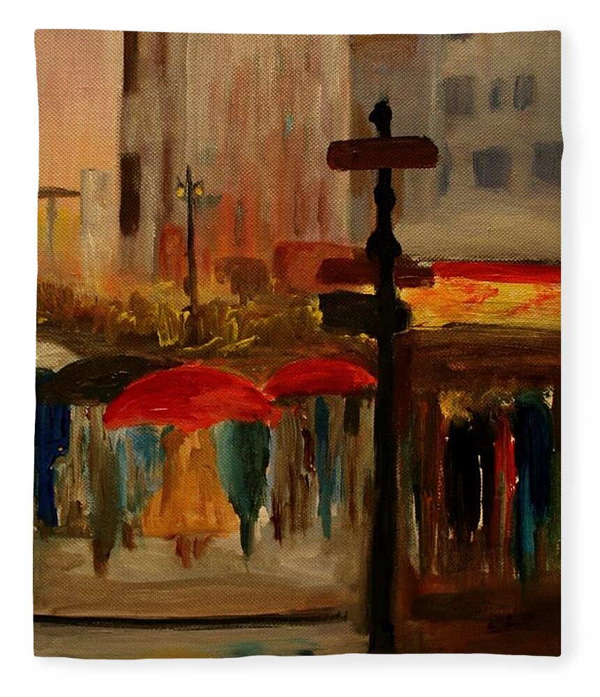 Rain Photographs Fleece Blanket featuring the painting Umbrella Day by Julie Lueders 