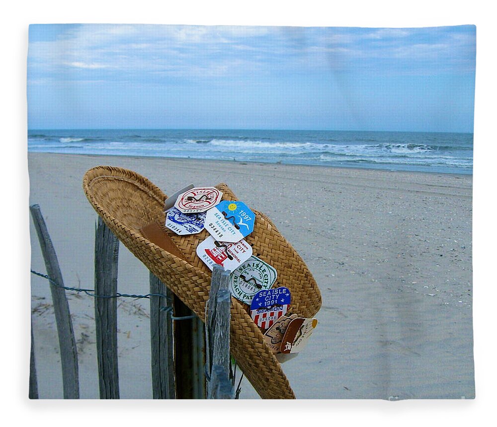 Sea Isle City New Jersey Fleece Blanket featuring the photograph Uncle Carl's Beach Hat by Nancy Patterson