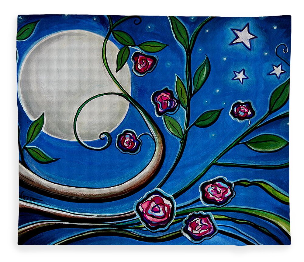 Flowers Fleece Blanket featuring the painting Under the Glowing Moon by Elizabeth Robinette Tyndall