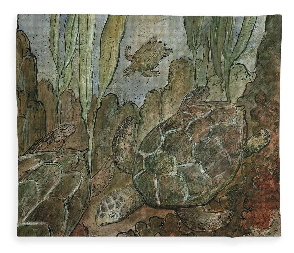 Sea Turtles Fleece Blanket featuring the painting Under The Sea A Turtles Life by Gerry High