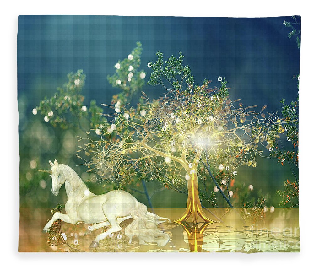 Unicorn Fleece Blanket featuring the digital art Unicorn Resting Series 2 by Digital Art Cafe