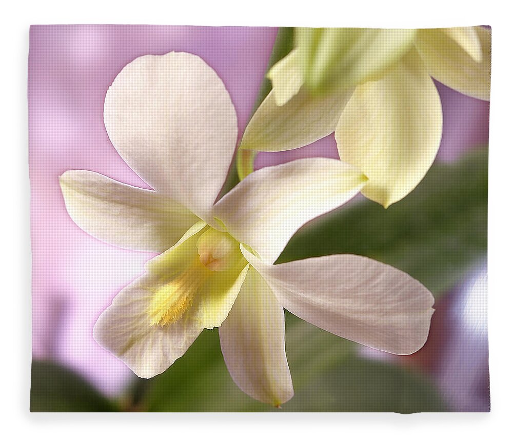 White Flower Fleece Blanket featuring the photograph Unique White Orchid by Mike McGlothlen