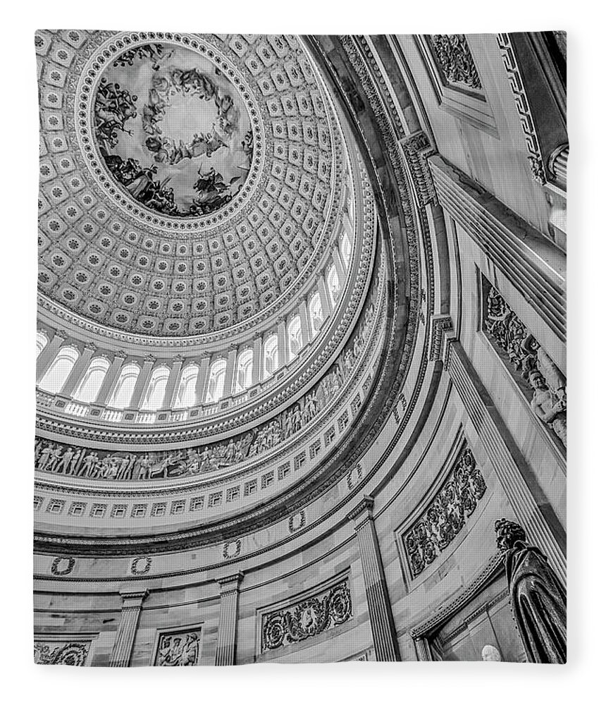Washington D.c. Fleece Blanket featuring the photograph Unites States Capitol Rotunda BW by Susan Candelario