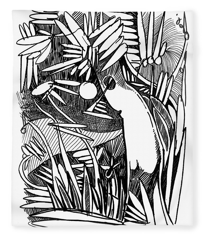 Ink Drawing Fleece Blanket featuring the drawing Unknown landscape by Enrique Zaldivar