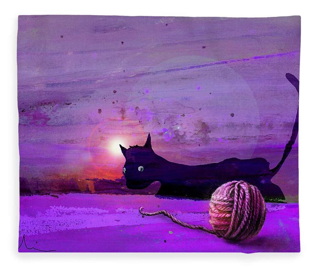 Cats Fleece Blanket featuring the painting Unravelling by Miki De Goodaboom