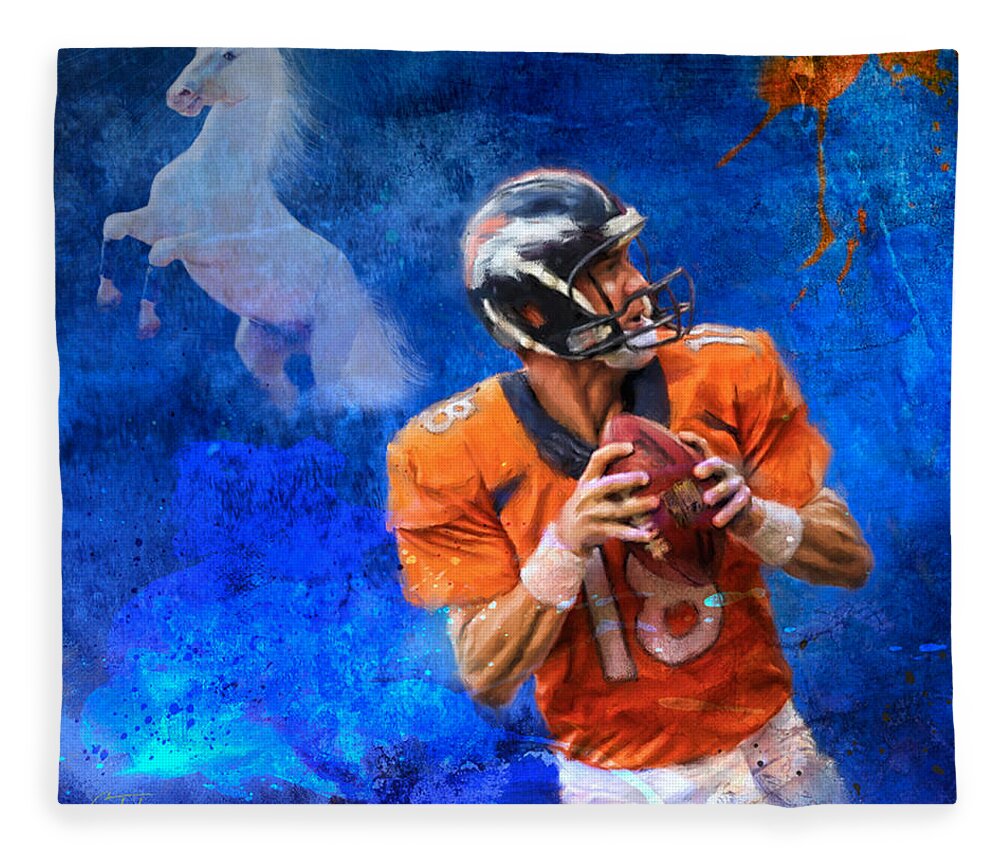 Football Fleece Blanket featuring the painting Peyton's Place by Colleen Taylor