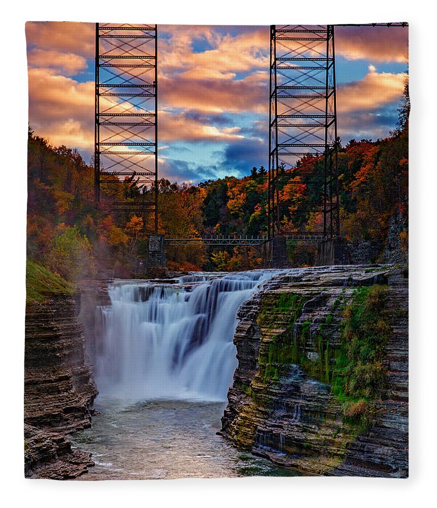 Autumn Fleece Blanket featuring the photograph Upper Falls Letchworth State Park by Rick Berk