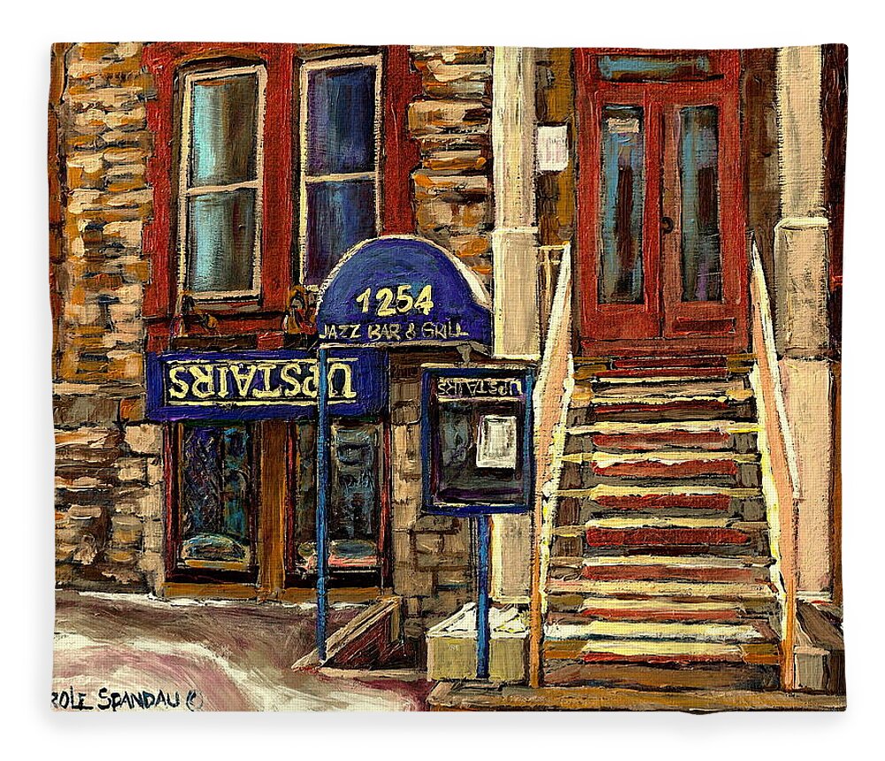 Upstairs Bar And Grill Fleece Blanket featuring the painting Upstairs Jazz Bar And Grill Montreal by Carole Spandau