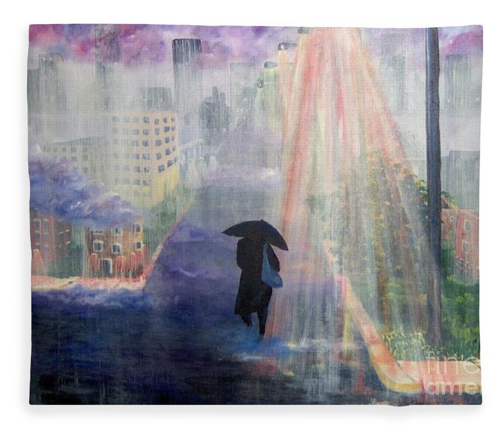 City Fleece Blanket featuring the painting Urban Life by Saundra Johnson