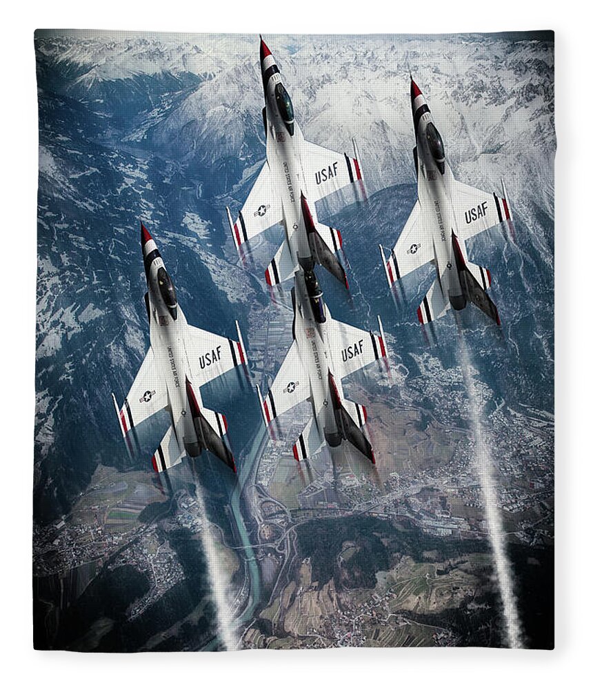Thunderbirds Fleece Blanket featuring the digital art USAF Thunderbirds by Airpower Art