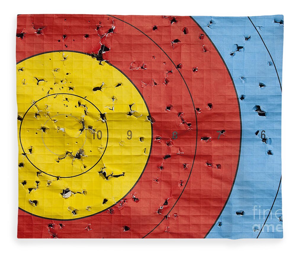 Archery Fleece Blanket featuring the photograph Used archery target close up by Simon Bratt
